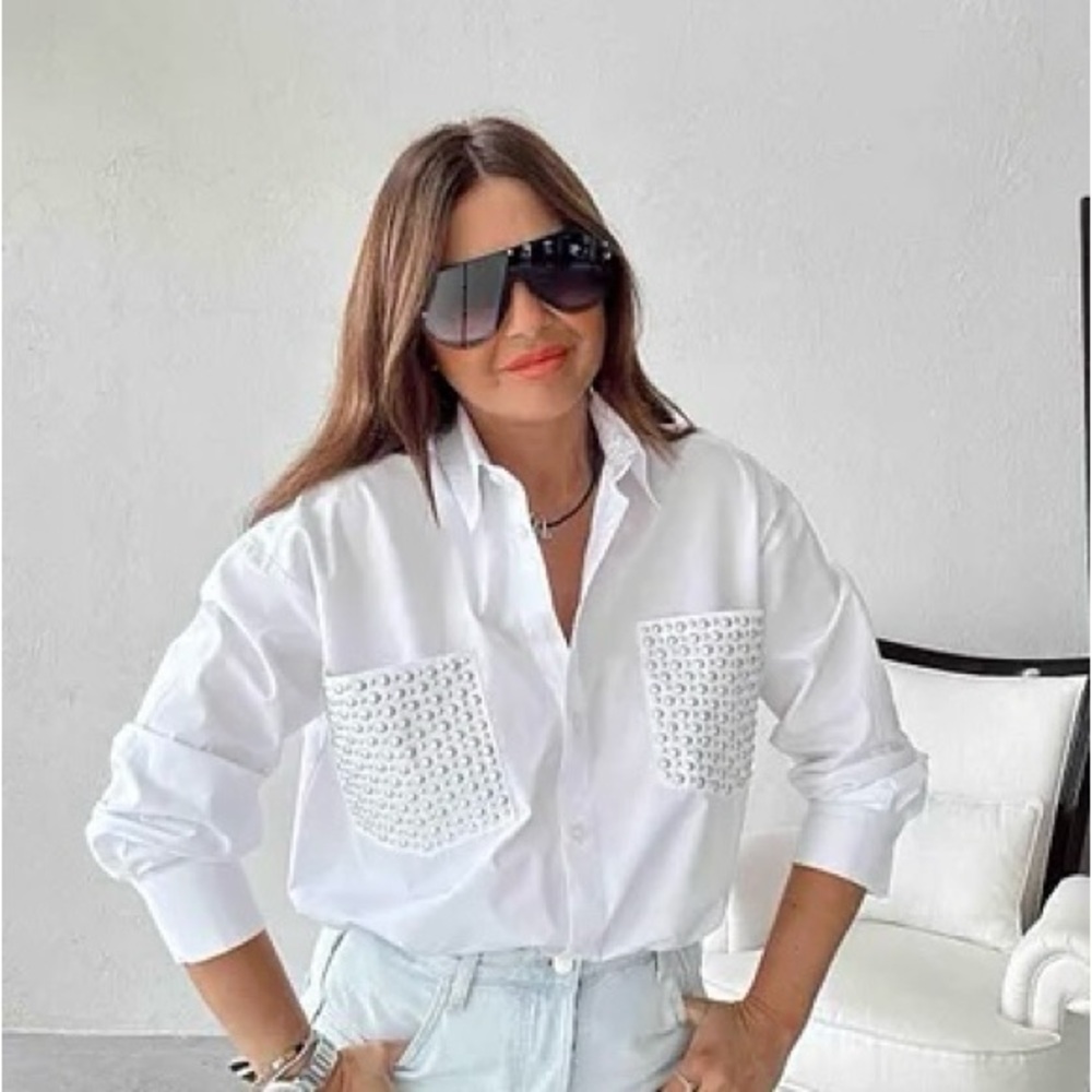 Sim & Sam White oversized Shirt with Silver Accents